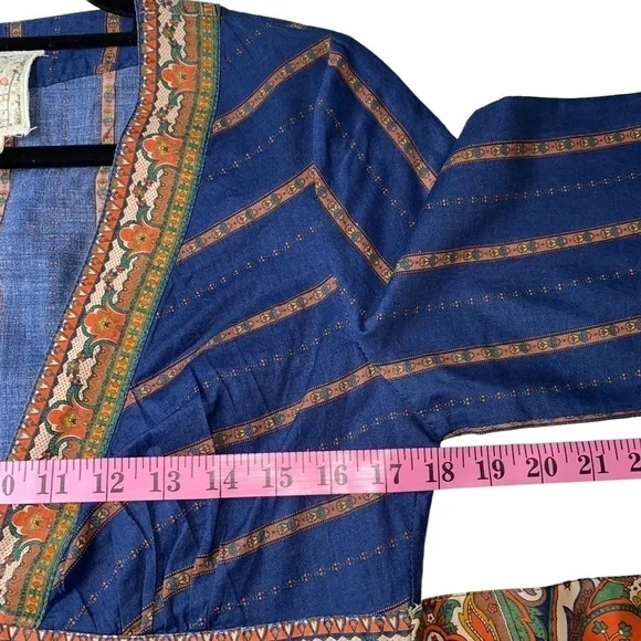 Flying Tomato Navy Blue V-Neck Boho Mixed Print Paisley Floral Mini Dress/Tunic - Picture 8 of 8